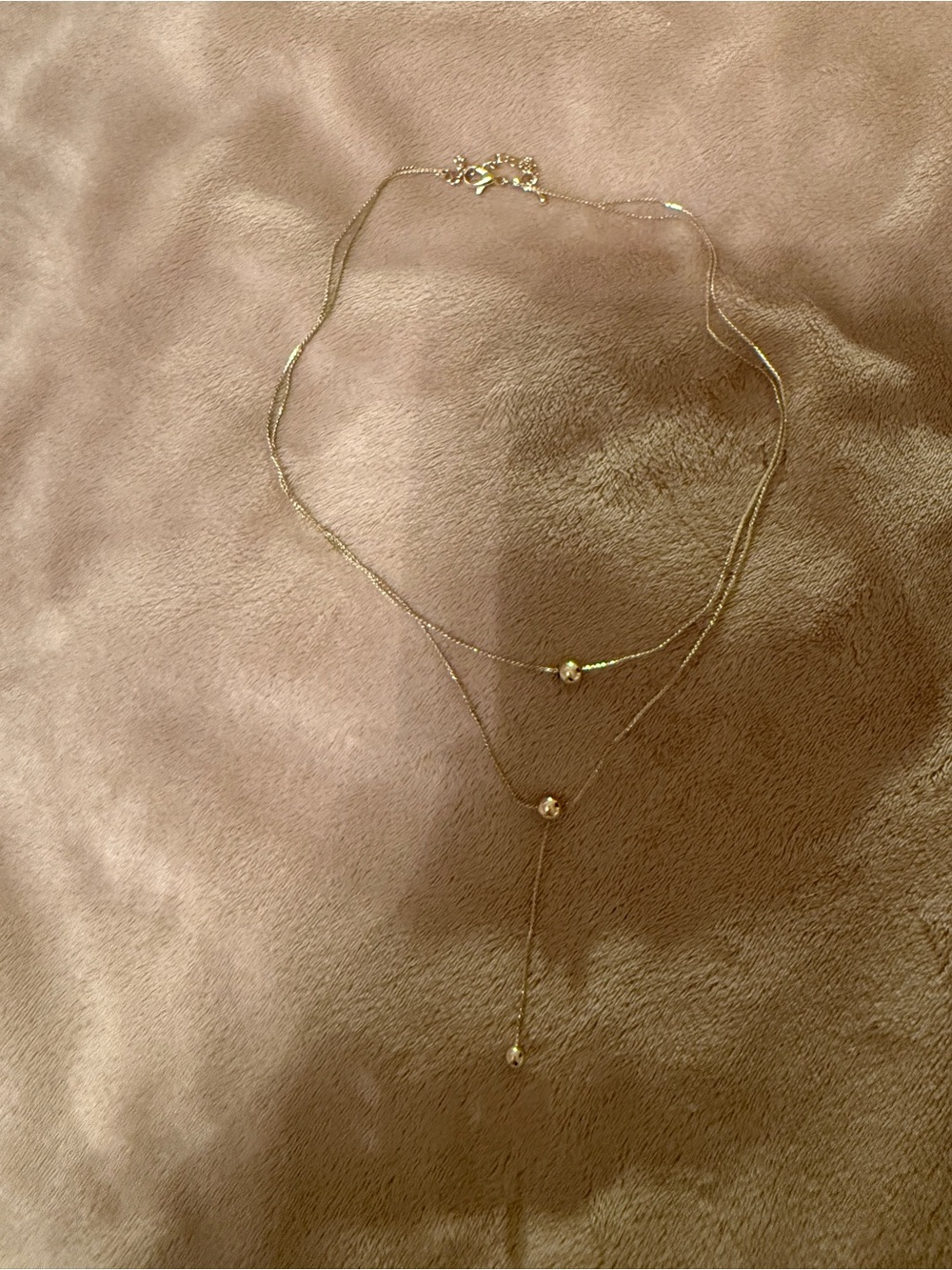 Gold Layered Dainty Y-Necklace with Bead Accents